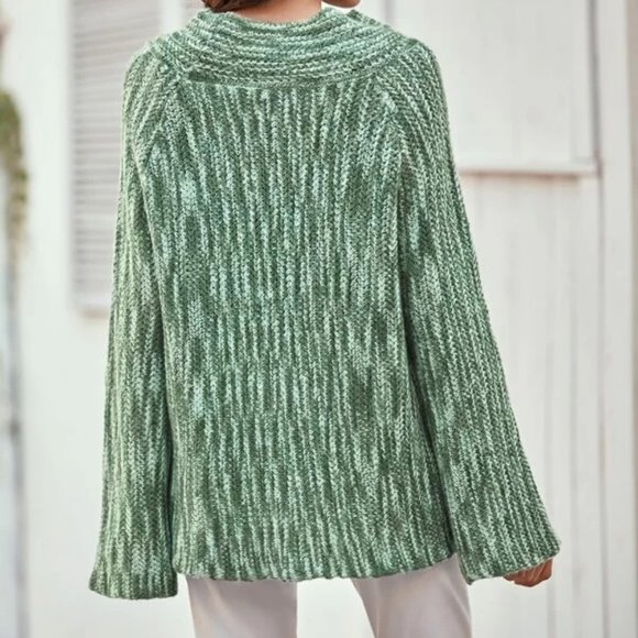 Green Bell Sleeve Sweater with Funnel Neck in S - Picture 2 of 3